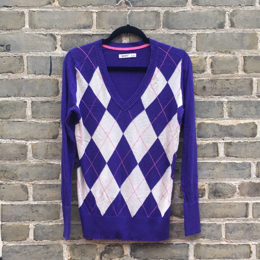 Old Navy, V-Neck Sweater, Long Sleeve, Checkered